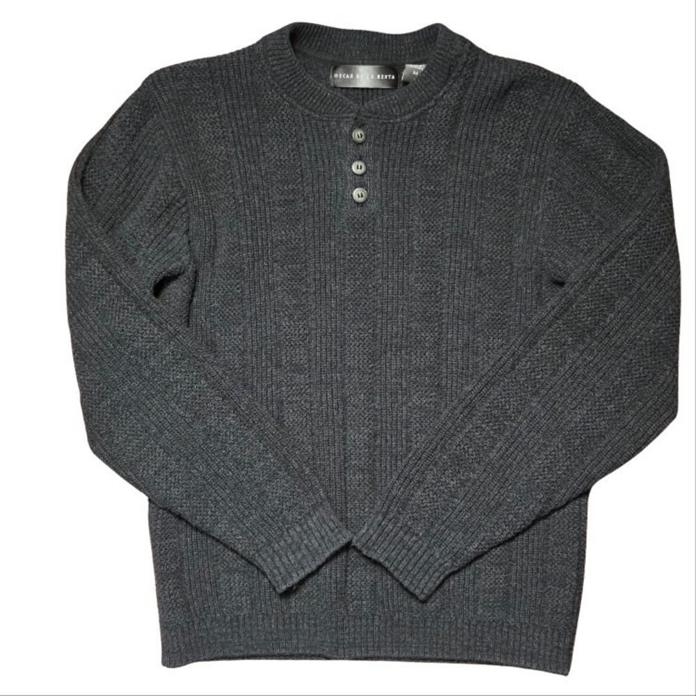 Boy's Cotton Sweater Luxury Oscar De La Renta‎ Pullover Cable Size M Dark Gray